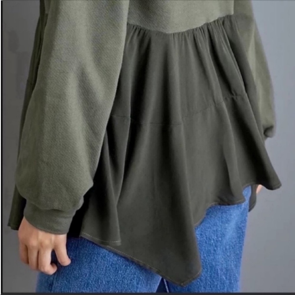 ANTHROPOLOGIE Tiered Hoodie Sweatshirt Long Sleeve Sweater Tops Moss S NWT - Picture 3 of 6